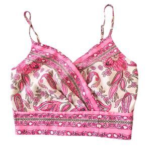 Magnolia Crop Top Size Small Pink Cream Print Festival Boho Party Zipper Back